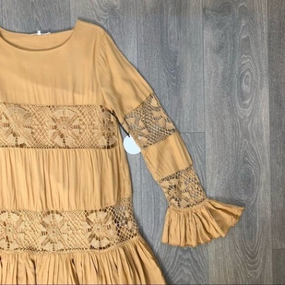 Tularosa Revolve Berkley Mini Dress Ruffle Long Sleeve Saffron Yellow Size XS - Picture 5 of 15